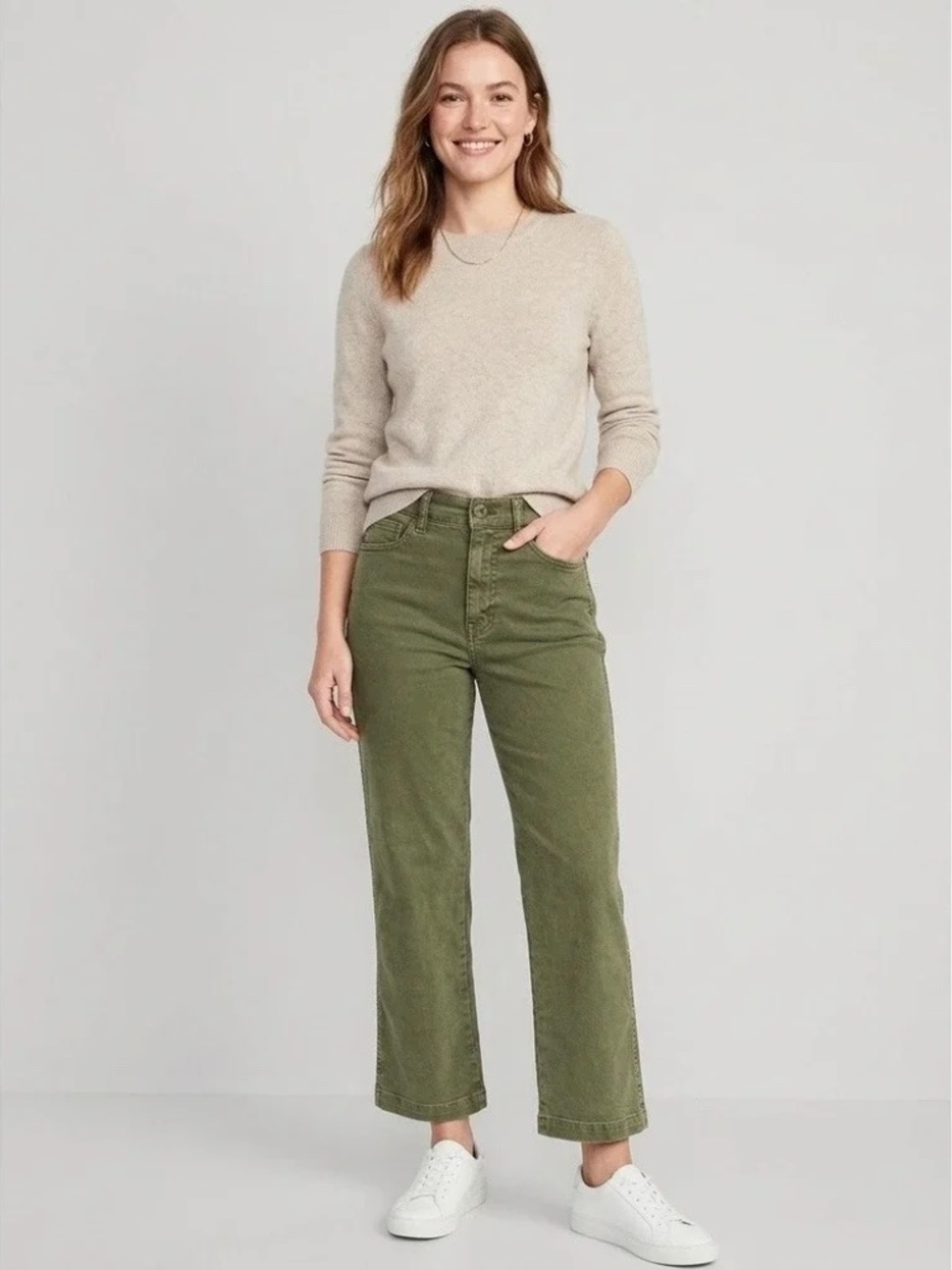 J. Crew EUC Slim Wide Leg Pant Washed Canvas Olive Color Size 32 / 14